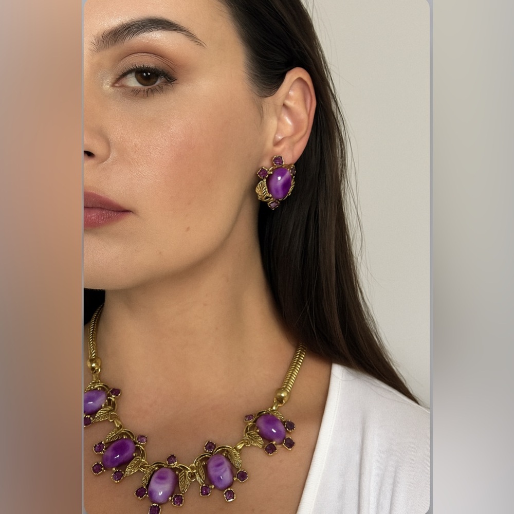 Selro Selina Victorian Purple Necklace and Earrings Set